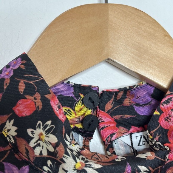 Zara High Neck Floral Print Long Sleeve Satin Blouse Top Women’s Size Small - Picture 7 of 10